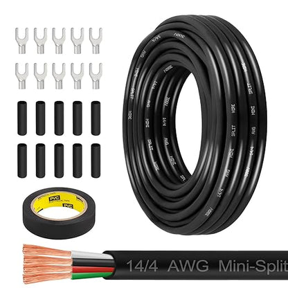 MOOKEERF 14/4 AWG Mini-Split Cable - 30FT 14 AWG 4 Conductor Control Cable 300V Stranded Oxygen-Free Pure Copper Wire for Mini Split Air Conditioner,Heat Pump,HVAC Systems and Speaker Systems
