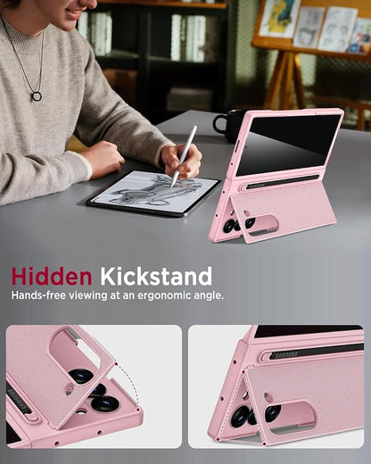 Miimall for Samsung Galaxy Z Fold 6 Case with S Pen Holder Slot [Military Grade Drop][Built-in Privacy Screen & Invisible Kickstand] Slim Thin Protective Phone Case for Galaxy Z Fold 6 5G Cover Pink