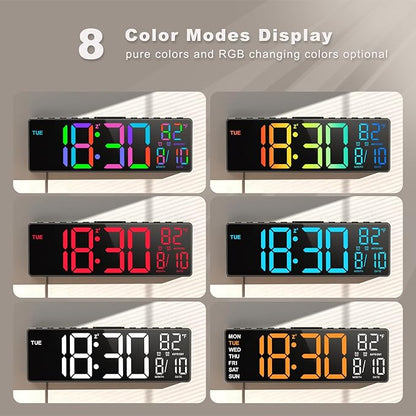 JALL 10.5'' Large Digital Wall Clock, Big LED Number Display, Alarm, RGB Colors, Auto DST, Temperature for Classroom, Bedroom, Decor, Birthday Xmas Gift for Senior, Mem Womem Mom Dad