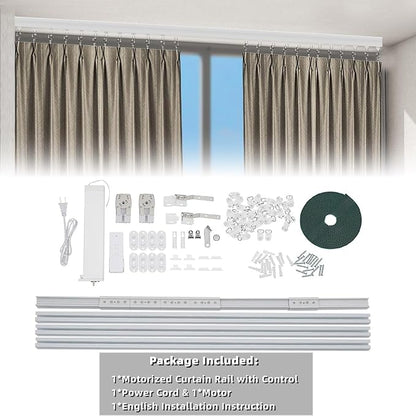 Lemoeyes Electric Curtain Track, Retractable Motorized Curtains Rod From 7-13.78ft, Automatic Curtain Opener with controller/Voice Control, Smart Curtains System for I-Rrail and U-Rail (For 7-13.78ft)