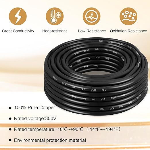 MOOKEERF 14/4 AWG Mini-Split Cable - 75FT 14 AWG 4 Conductor Control Cable 300V Stranded Oxygen-Free Pure Copper Wire for Mini Split Air Conditioner,Heat Pump,HVAC Systems and Speaker Systems