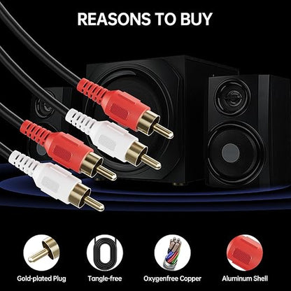 Sjorks RCA Cable 6ft,2RCA Male to 2RCA Male,Audio Stereo Subwoofer Cable [Hi-Fi Sound] Auxiliary Audio Cord for Home Theater, HDTV, Amplifiers, Hi-Fi Systems,Speakers and etc