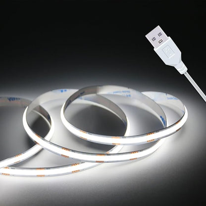 UVTaoYuan Led Strip Lights, 5V USB LED Lighting COB Short LED Strip Light White Flexible Not Dimmable led Light for Display Cabinet, Living Room,DIY Home COB Lighting Decor tv Lights (3.28FT 6500K)