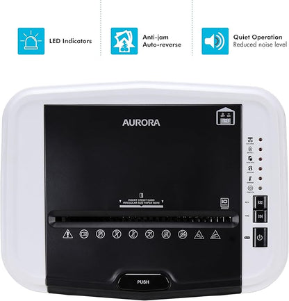 Aurora Professional Grade 120-Sheet Auto Feed Micro-Cut Paper and Credit Card Shredder with 5 Gallon Pullout Basket / 30 Minutes/Security Level P-4 (White/Black)