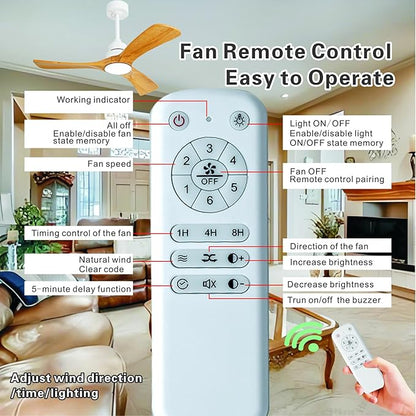 36 Inch Ceiling Fan with Light and Remote Control, 6 Speeds Reversible DC Motor,Ceiling Light 3 Wooden Blades Fan, Modern Ceiling Fans with Lights for Indoor Outdoor, Fans for Bedroom Patio Farmhouse