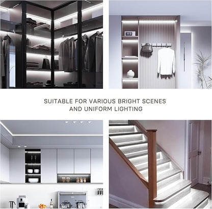 Pandery COB LED Strip Lights Cool White,24V Dimmable led Light Strip KIT with Remote and app Control,6000K 50FT/15m 8mm Wide Ra>90 Cuttable Flexible Strip Lights for Bedroom,Wardrobe,Cabinet