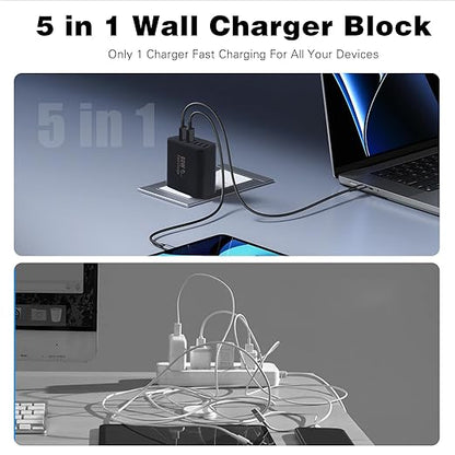 USB C Super Fasr Charger Block,60W 5Port iPhone Charger Fast Charging,2Pack Quick Multiport Phone Chargers Power Adapter Plug for iPhone 17/17 ProMax/17 Air/16 ProMax/16e/15 Pro/15Plus/14/13/12/11 Pro