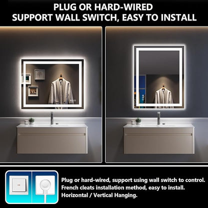 YEELAIT 40x32 Inch LED Bathroom Mirror with Lights Front and Backlit Lighted Vanity Mirror for Bathroom Wall with 3 Colors Dimmable Anti-Fog Memory Shatter-Proof IP54 Waterproof Horizontal/Vertical