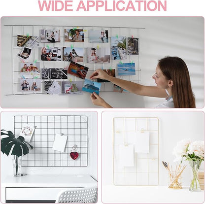 PATIKIL 8"x8" Wire Grid Panel, 2 Pack Board Photo Pictures Memo Display Grid Panels Hanging Organizer Wall Decorative Panel for Home Office Wedding, Pink