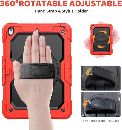 BLOSOMEET Case for iPad 9th Generation 8th Generation 2021 2020 10.2 Inch with Tempered Glass Screen Protector & Pencil Holder, Kids iPad 10.2 7th Gen Cover 2019 w/Stand Hand Shoulder Strap,Red