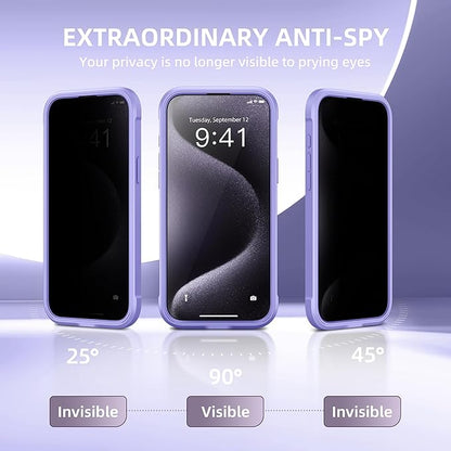 Magnetic for iPhone 15 Pro Max Case, Compatible with MagSafe, Built-in Privacy Screen Protector and Camera Protection, Anti Spy Full Body Dustproof Shockproof Hard Phone Case 6.7",Light Purple