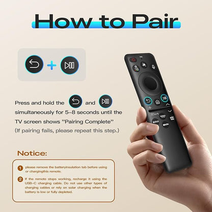 for Samsung Solar TV Remote with AI, BN59-01480A Rechargeable Replacement for Samsung Remote Control for Smart TV with Voice Control, Solarcell and USB Changing, 2-Year Warranty. (2025 Models)