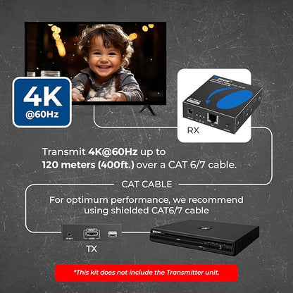 OREI Receiver only for EX-500-K 4K HDMI Extender Over IP CAT6 by One to Many Upto 400 Feet, Send to Multiple Location Over 1G Switch (EX-500-RX)