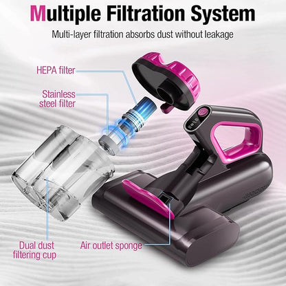 BYHUME Mattress Vacuum Cleaner, 17Kpa 650W Bed Vacuum Cleaner, 273nm UV-C Light & Ultrasonic 145°F Heating, 80000 RPM/Min Brushroll Rotation, Wide Suction Port for Pillows Cribs Sofa, Black Corded