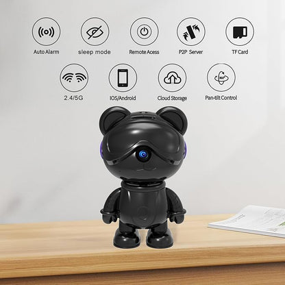 dzcctvipc Cute Bear 2K Home Security Camera – Motion Monitor, Baby Cry Detection,Privacy Mode,5G Dual-Band,Pan & Tilt,Night Vision,24/7 Recording,2-Way Audio,Compatible with Alexa & Google Assistant