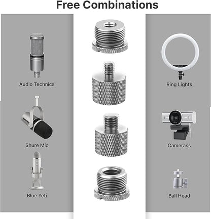 IXTECH Mic Stand Adapter Set 8 pieces Metal Microphone Stand Screw Thread Adapter 5/8 Female to 3/8 Male 3/8 Female to 5/8 Male 5/8 Female to 1/4 Male 1/4 Female to 5/8 Male Tripod Adapter ADP01A Slvr
