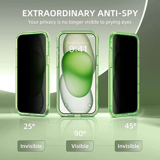Magnetic for iPhone 15 Plus Case, Compatible with MagSafe, Built-in Privacy Screen Protector and Camera Protection, Anti Spy Full Body Dustproof Shockproof Hard Phone Case 6.7", Bright Green