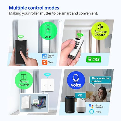 DieseRC WiFi Smart Roller Shutter Controller Module with 433Mhz RF Remote Control, Tuya APP WiFi Control Compatible with Alexa/Google Home APP Control and Manual Switch