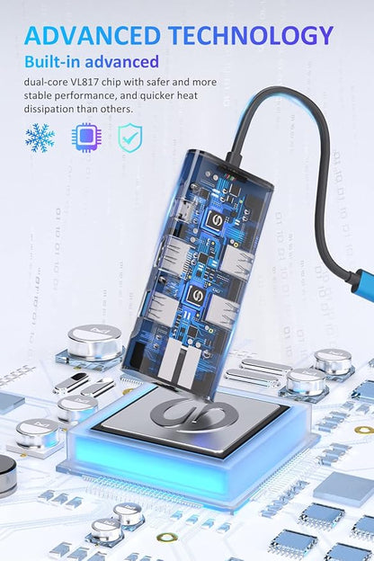 UtechSmart USB C Hub, Ethernet Multiport Adapter 6 in 1 USB C to HDMI Dock Compatible for MacBook Pro/Air, Chromebook, Dell XPS, HP and Type C Devices (Gigabit Ethernet 100W PD 4K HDMI USB 3.0) Blue