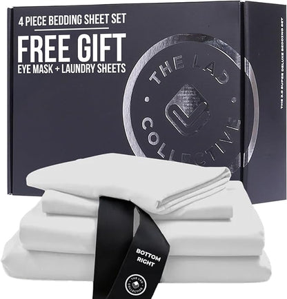 THE LAD COLLECTIVE 3.0 Queen Bedding Set - Queen Bedding Sets - 4-Piece Bedset w/Fitted Sheet, Top Sheet & 2 Standard Pillowcases [Duvet Not Included] - Bamboo-Cotton - Malibu White [White]