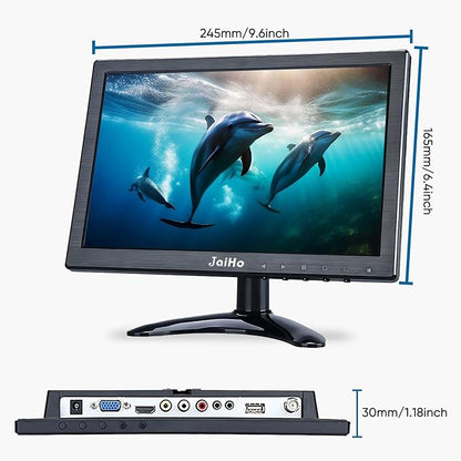 JaiHo 10.1 Inch Small IPS Monitor 19201200 Resolution 60Hz HD Display Screen, 16:10 Portable With Built-in Speaker, HDMI for Gaming CCTV Security Camera Raspberry Pi PC