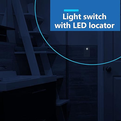 LIDER Minimalist Design Matte Finish Lighted Decorator Switch, Frameless Paddle Light Switch with Locator Light, Grounding Screw, 3-Way or Single Pole, 15A 120V, UL Listed, LS15-3W-GY5P, Gray, 5 Pack