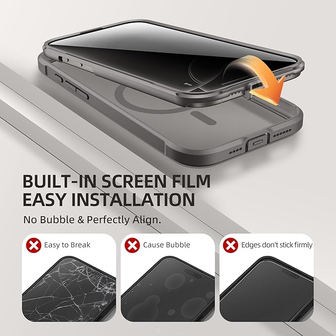 BERFY Magnetic for iPhone 16 Pro Case, Compatible with MagSafe, Built-in Privacy Screen Protector and Upgraded Camera Protection, Anti-Spy Full Body Shockproof Phone Case for 16 Pro 6.3", Grey