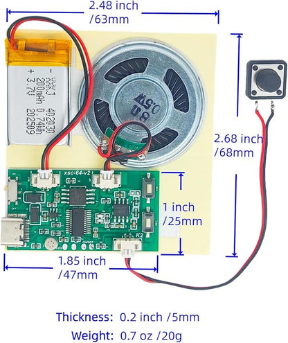 2pcs DIY Audio Recorder and Player kit,Record standalone or Download Music via USB Type-C,Compact Size, Includes PCB, Speaker, Battery, Buttons, for Personalized Greeting Cards, Music Boxes, and More