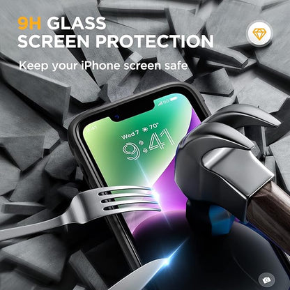 Miracase Designed for iPhone 14 Case 6.1 inch, [Built-in Tempered Glass Screen Protector] [Bubble Free] Full-Body Protective Bumper Phone Case with Camera Lens Protector, Black