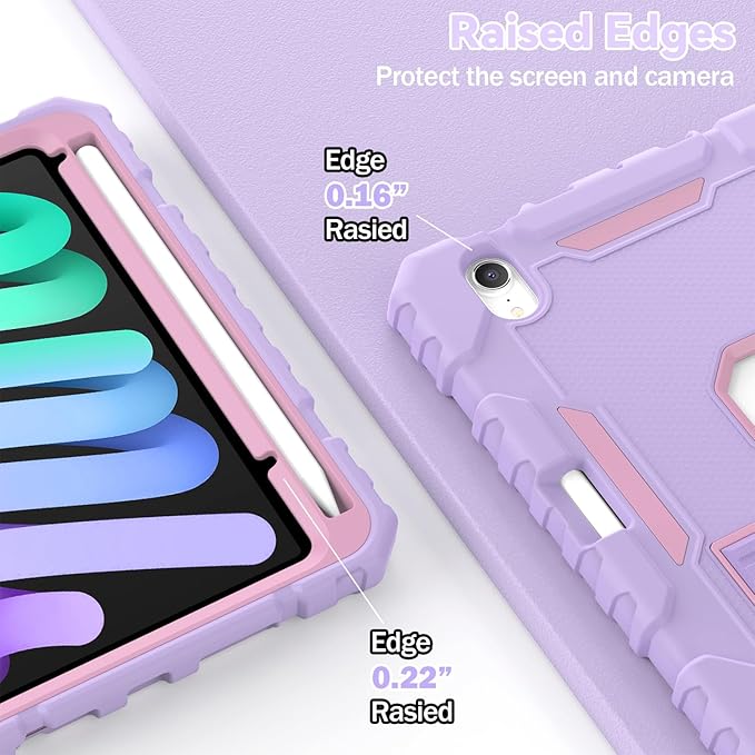 Grifobes Case for iPad Mini 7 (A17 Pro) 2024 / Mini 6 2021 8.3 inch, Heavy Duty Shockproof Rugged Cover with Pencil Holder Stand, for I Pad Mini 7th/6th Gen 8.3" Case for Kids Girl (Purple)