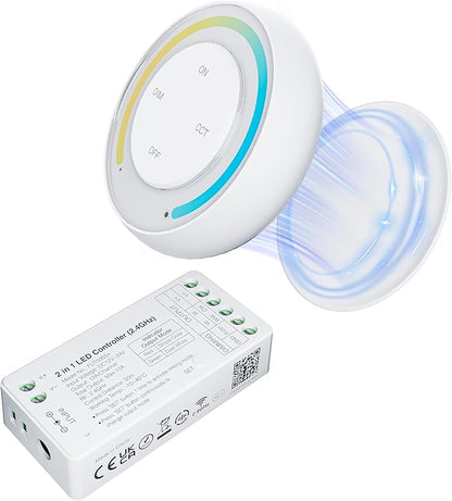 PAUTIX Single Color+CCT LED Controller Magnetic Panel Dimmer,2.4G RF Wireless Remote Control,288W High Output 2-in-1 LED Controller/Driver,for 2835/3528/5050/COB/CCT PWM LED Strip Lights,12V 24V