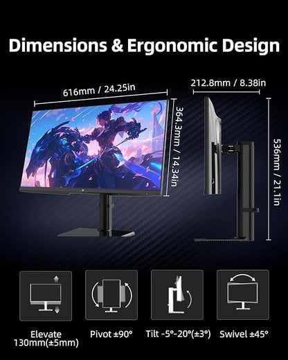 KTC 27 Inch 4K Gaming Monitor - UHD 160Hz Monitor with Fast IPS Panel, 1ms MPRT, 140%sRGB, HDR 400, Adaptive Sync, HDMI DisplayPort, Height Tilt Pivot Swivel Adjustable, Carbon Fiber Backcover, U27T6