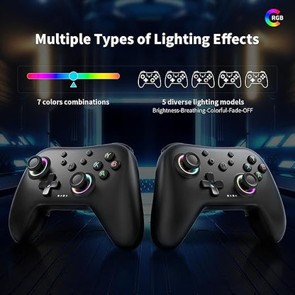 AceGamer Aurora Generation 2.4G Wireless Bluetooth Controller for Windows PC/Android/Switch/iOS/Steam Deck, Hall Joysticks and RGB Light- Upgraded PC Gaming Controller and Back Buttons Lock (Black)