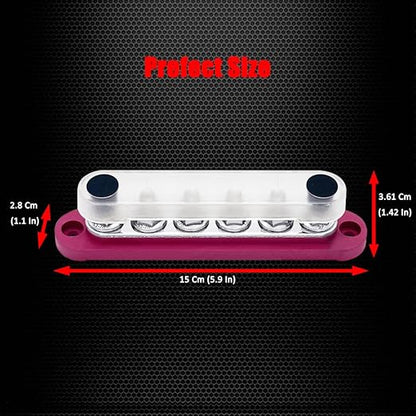 6 x M8 (5/16") Studs Power Distribution Block Bus Bar 12V, Ampper 5.9" HD 200A Marine BusBar Battery Distribution Block W/Cover for Car Boat Solar (Red)