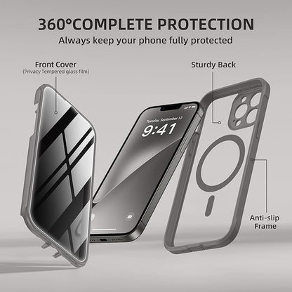 BERFY Magnetic for iPhone 13 Pro Max Case, Compatible with MagSafe, Built-in Privacy Screen Protector and Upgraded Camera Protection, Anti-Spy Full Body Shockproof Phone Case for 13 Pro Max 6.7", Grey