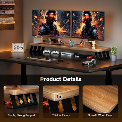 NestNeat Dual Monitor Stand Riser, 39 Inch Large Wood Monitor Stands for 2 Monitors, Desk Monitor Riser for Computer/Laptop/Printer/TV, Stand Riser up to 220 lbs