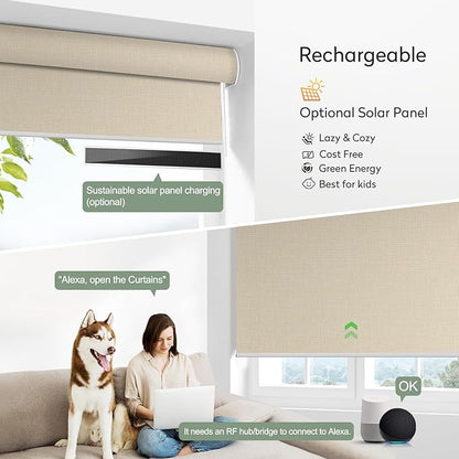 ZSHINE Motorized Blackout Roller Blinds Customize Width Remote Control Wireless and Rechargeable Roller Shades for, Home, Office, Hotel, Restaurant and Cinema(82067C)