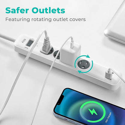 KMC 4-Outlet Surge Protector Power Strip, 1 USB-A & 1 USB-C Port, Power Strip Surge Protector, 840J Surge Protection, 5ft Extension Cord, 3-Prong Low-Profile Flat Plug, UL/ETL Certified, White