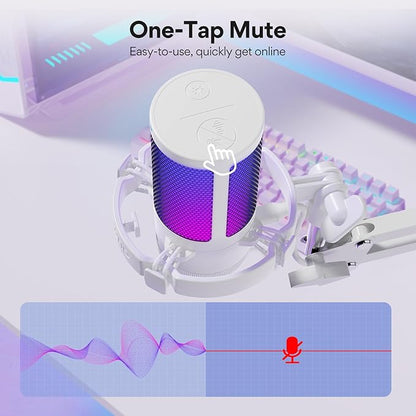 MAONO USB Gaming Microphone with Noise Cancellation, Computer PC Mic with Boom Arm, RGB Light, Mute, Gain, Monitoring Streaming Mic for Podcast, YouTube, Twitch, Discord, PS5/4, GamerWave DGM20S
