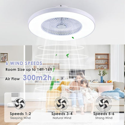 HUMHOLD 24" Bladeless Ceiling Fans with Lights and Remote/APP/Voice Control, Low Profile Ceiling Fan with RGB Lights, Enclosed Flush Mount Ceiling Fan for Kid's Bedroom/Living Room