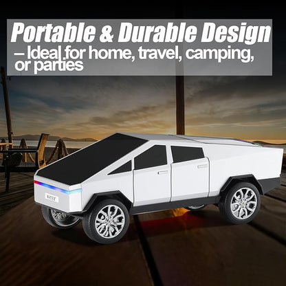 Futuristic Pickup Truck Bluetooth Speaker with LED Display Screen – Practical Gift Choice for Car Model Fans & Audio Users, TWS Stereo, FM Radio, USB/TF Playback, Front LED Headlights, Mic(Silver)