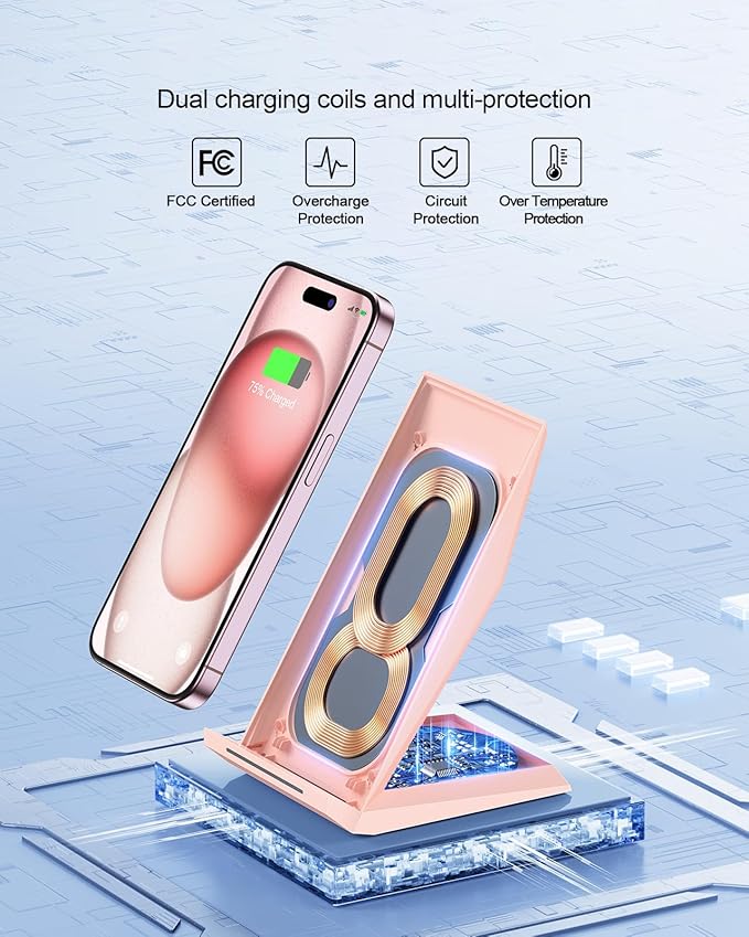 Wireless Charger with USB C Phone Charger, Qi Certified Charging Stand with 20W PD Adapter Compatible with iPhone 16/15/14/13/12, Phone Charging Dock for Samsung Galaxy S25/S24/S23/S22/S21/Note 20