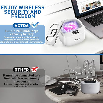 Wireless Ultrasonic Retainer Cleaner,Sonic Dental Cleaning Machine,Dental Cleaning Pod Night Guard Cleaner for Dentures, Retainers,Aligner, Mouth Guards, Jewelry Clean, Type-C Charge, 2600MAh
