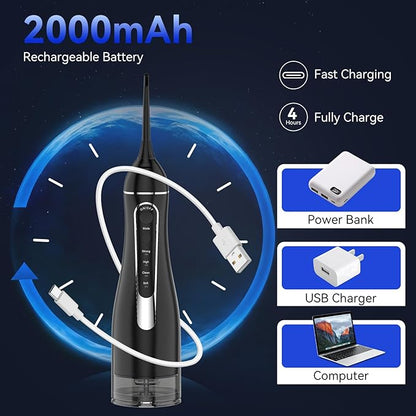 Water flossers for Teeth Pick, Portable Oral Irrigator Dental with 4 Modes 5 Jet Tips, IPX7 Rechargeable Water Tooth Flosser for Braces Sensitive Gum Care，300ml Tank for Home Travel Use