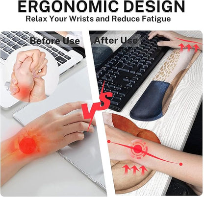 Britimes Abstract Boho Keyboard Mouse Pad Set 4in1 Large Mousepad+Keyboard Wrist Rest+Mouse Wrist Rest+Coaster Set with Ergonomic Design for Home Office Computer 35.4x15.7 inches