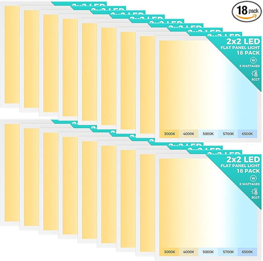 Aphyni 18 Pack 2x2 LED Flat Panel Light, Dimmable Office Kitchen Flush Mount Ceiling Light Panel,Bright 6500LM,Dimmable,Selectable Features, 3000K/4000K/5000K/5700K/6500K, 30W/35W/40W/45W/50W