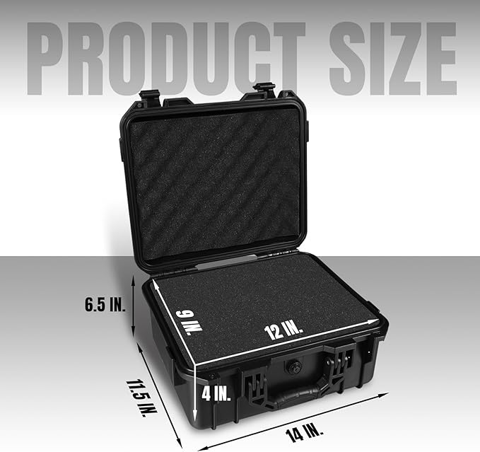 Hard Case, 14x 11.5x 6.5 Inch Portable Weather Waterproof Protective Camera Case with Customizable Foam, Fit Use of Drones, Camera, Equipments