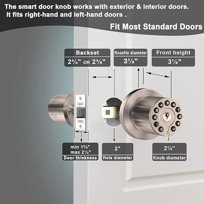 iulock IU-20 Code Door Lock, Electronic Door Knob with Keypad and Key, Auto Lock, Waterproof, Passage Function, Long Battery Life,50 Codes, Easy to use and Install for Office/Warehouse/Bedroom/Garage