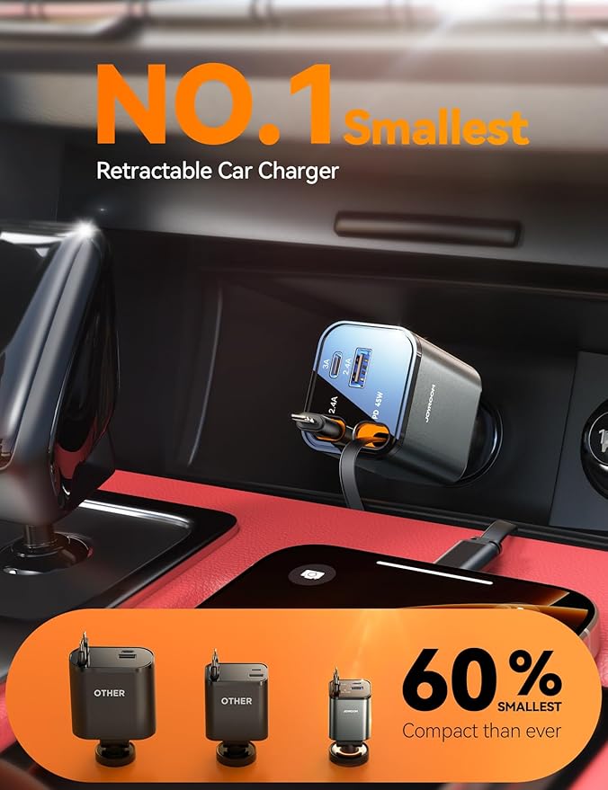 [2025 Ultra-Compact] JOYROOM Retractable Car Charger 84W Car Charger USB C for iPhone 16 Fast Charging, Car Accessories, Car Adapter Travel Essentials Gifts for Women Men, for iPhone 16 15 14 13 12