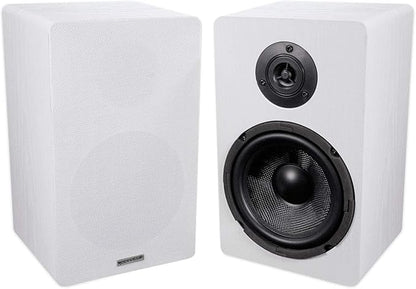 Rockville Pair RockShelf 64W V2 400w White 6.5" Bookshelf Speakers, 4 Ohm, Kevlar Woofer, Silk Dome Tweeter, Wall-Mountable, for Home Theater and Stereo Audio